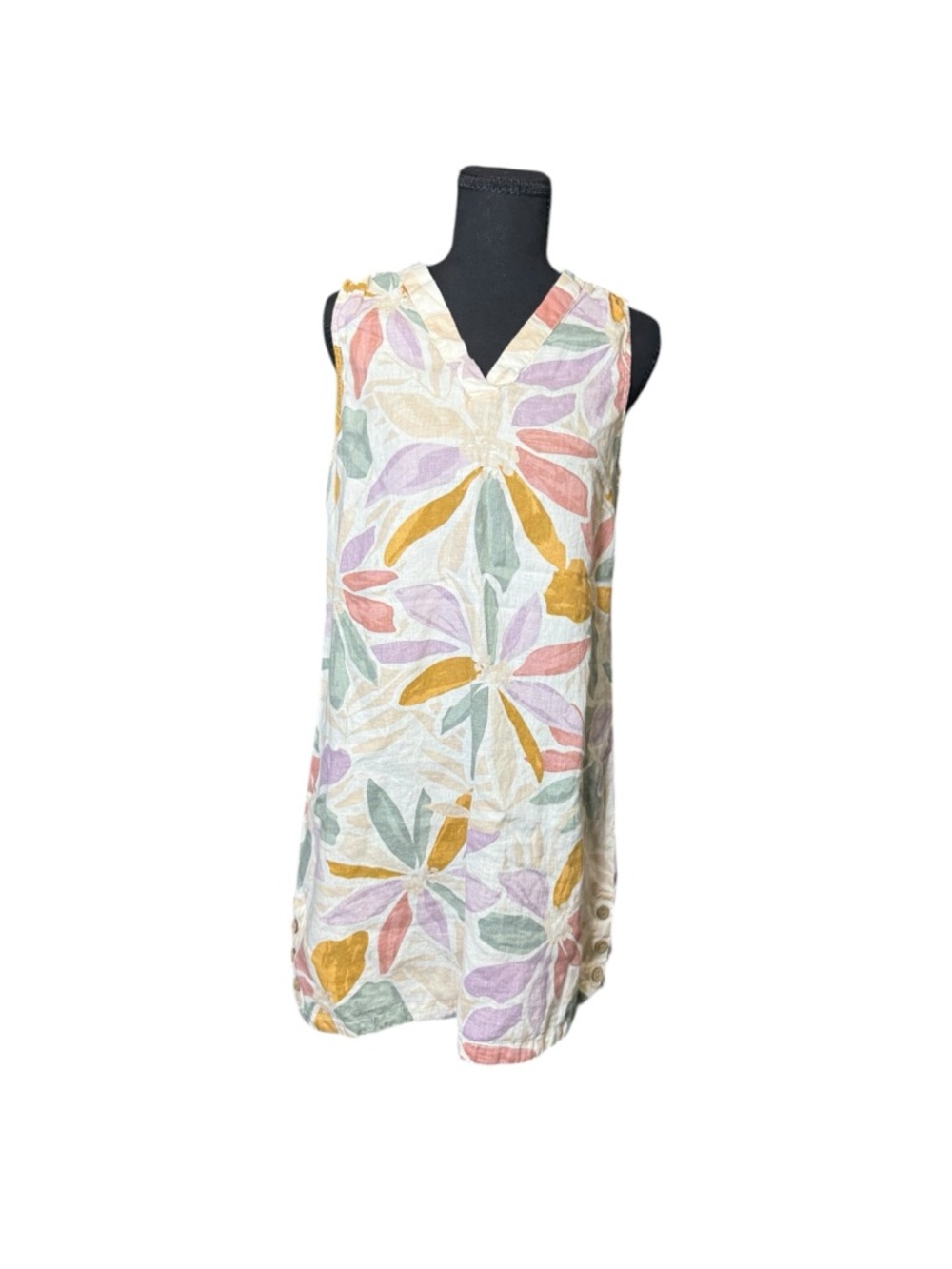 Nicole Miller 100% Linen Floral Shift Dress in Cream, Sage, Mauve & Mustard